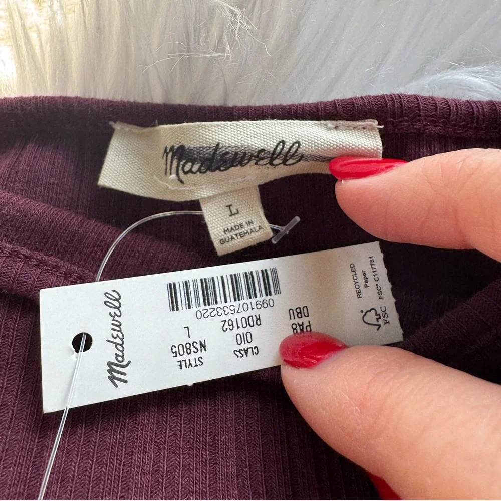 NWT Madewell Ribbed Long-Sleeve Boatneck Top in Burgundy - Picture 9 of 12